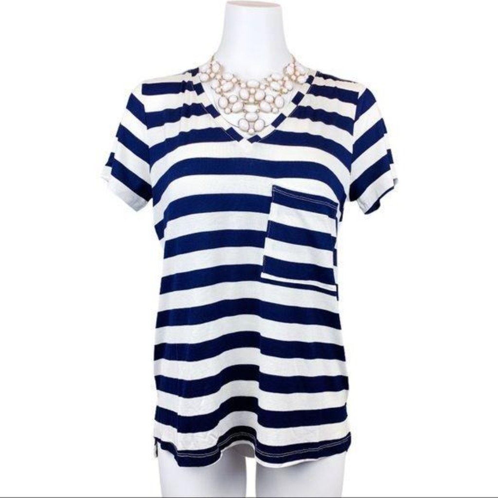 Tart Navy & White Stripe V Neck Pocket Tee Size Xs